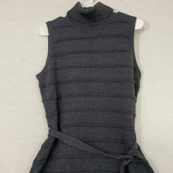 Calvin Klein Sweater Dress, Sleeveless Turtleneck, Matching Belt, Gray, Large - Picture 2 of 10